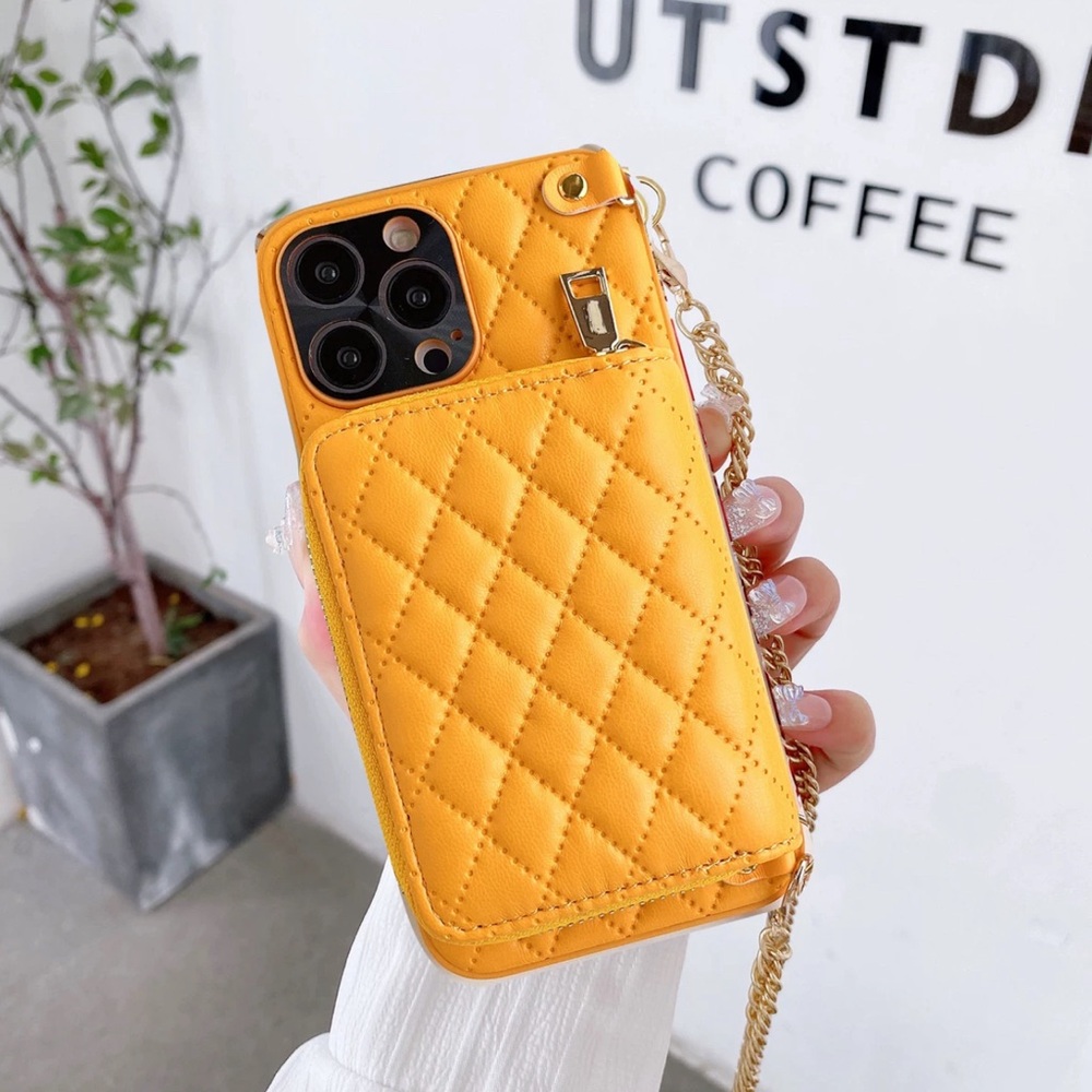 iPhone Case with Crossbody Adjustable Strap in Yellow Color